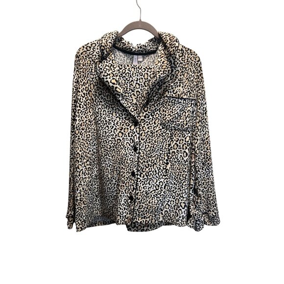 Joyspun Womens Leopard Print Long Sleeve Lounge Top 2X 18W-20W bottoms 3X - Picture 1 of 7